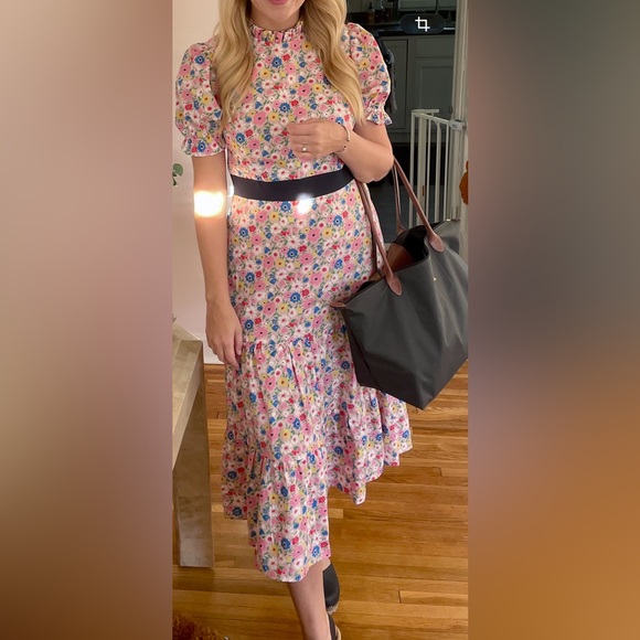 Boden Floral Print Midi Dress Frill Neck- Cotton - Picture 2 of 4